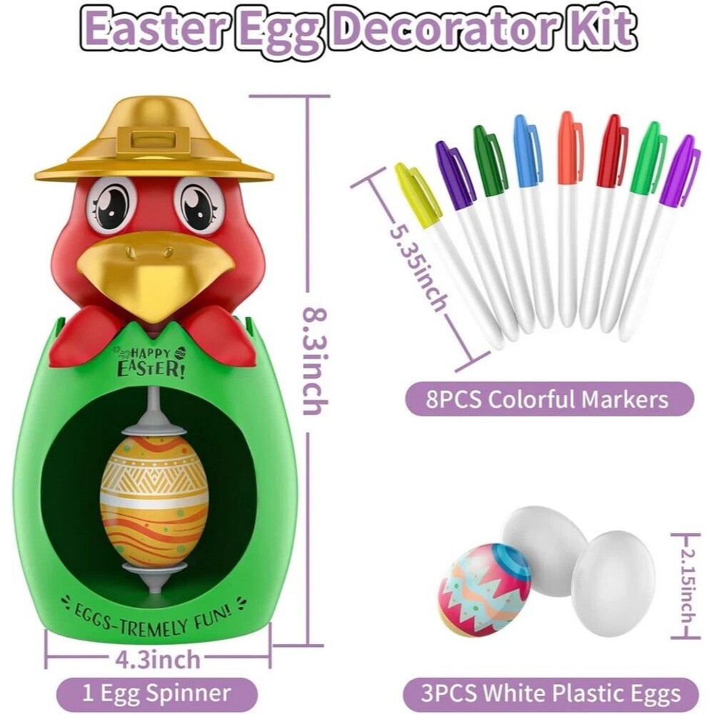 Weiyuii Easter Egg Decorating Kit DIY Coloring Spinner 3 Plastic Eggs 8 Markers
